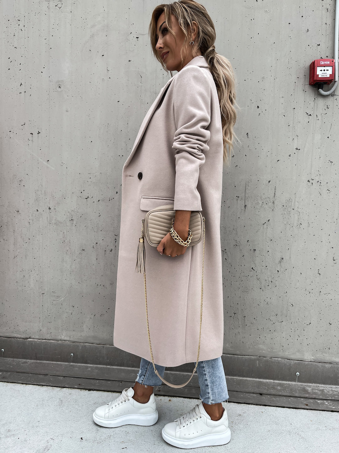 Trench in Lana - Cappotto lungo da donna doppiopetto in misto lana-Modasso