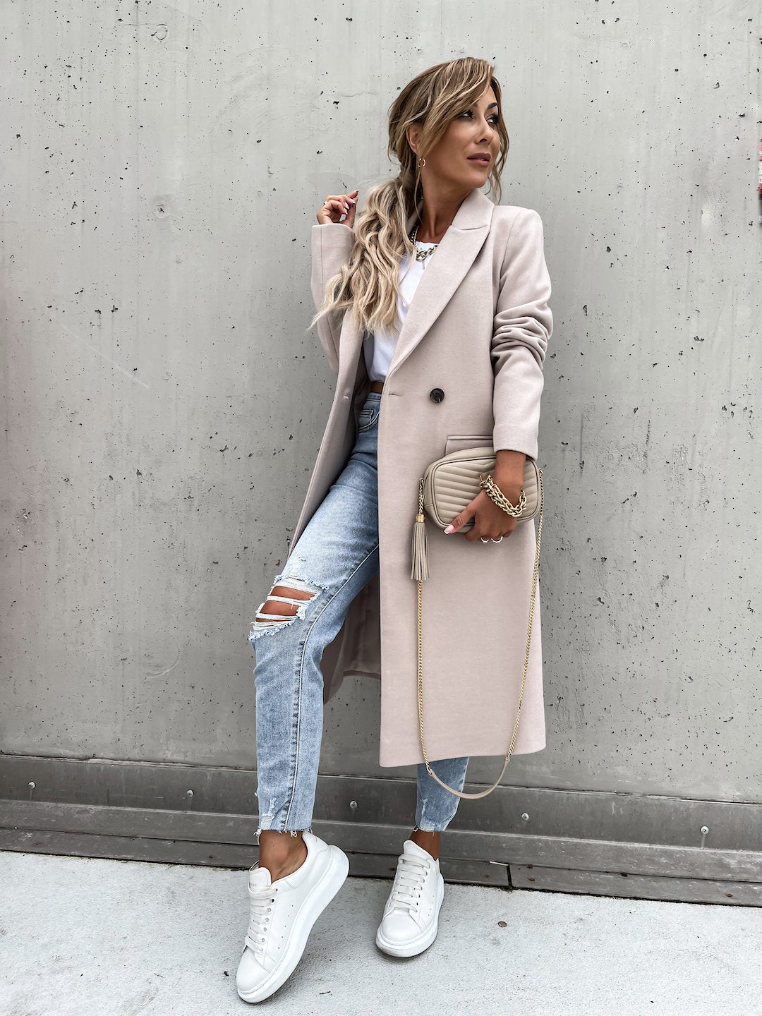Trench in Lana - Cappotto lungo da donna doppiopetto in misto lana-Modasso