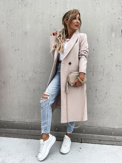 Trench in Lana - Cappotto lungo da donna doppiopetto in misto lana-Modasso