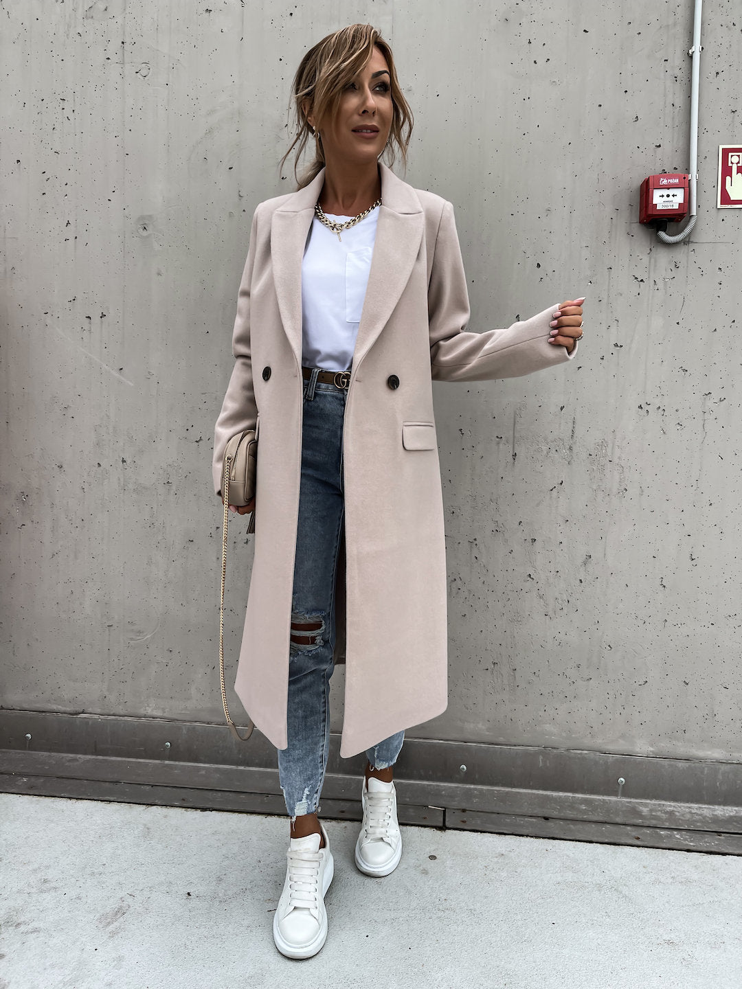 Trench in Lana - Cappotto lungo da donna doppiopetto in misto lana-Modasso