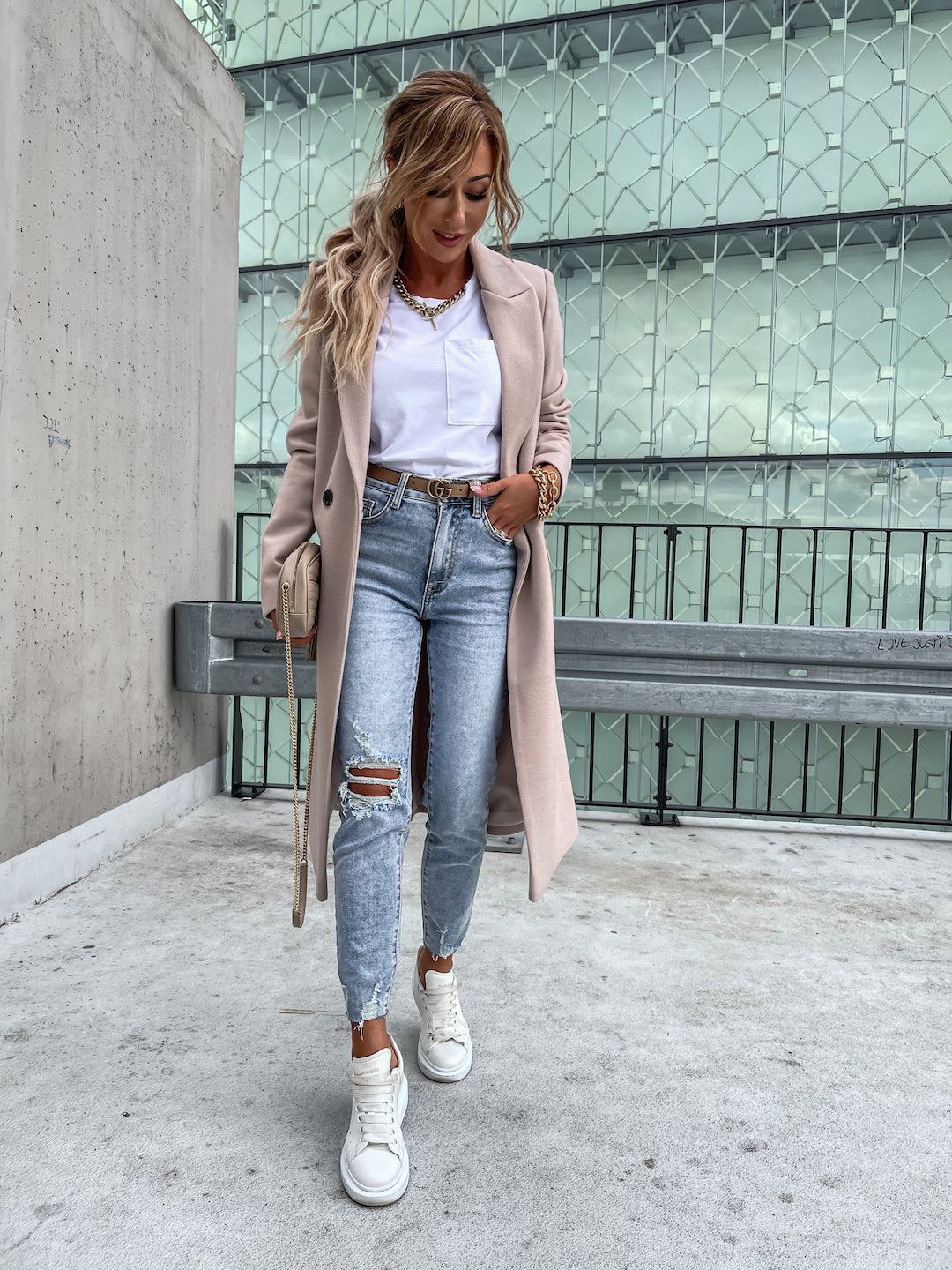 Trench in Lana - Cappotto lungo da donna doppiopetto in misto lana-Modasso