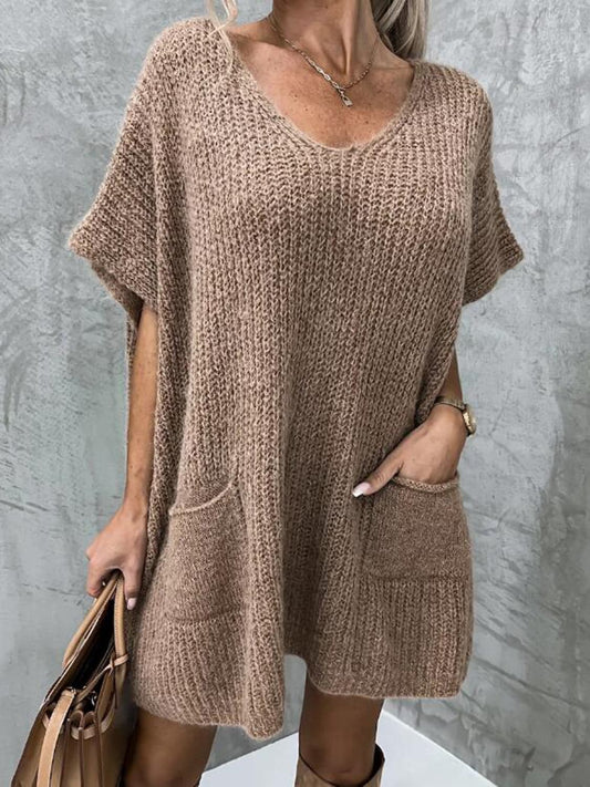 Tunica in Maglia - Miniabito da donna in maglia a maniche corte-Moka-S-Modasso