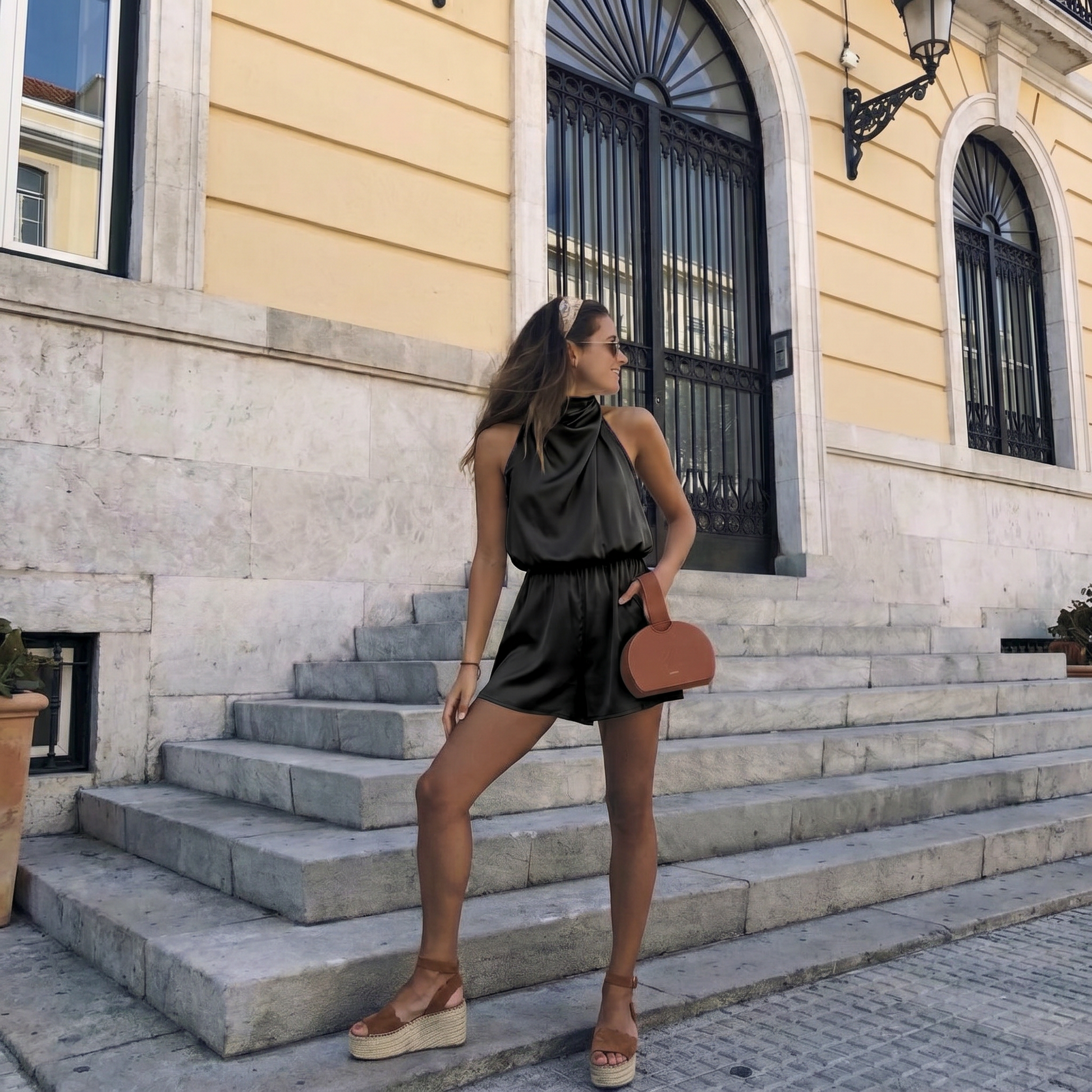 Tuta Corta in Raso, Collo Halter, Elegante-Modaso
