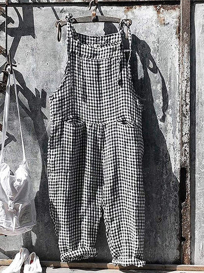 Tuta a righe - Vestibilità ampia - Senza maniche - Tuta a righe - Salopette da donna-A scacchi neri-S-Modasso
