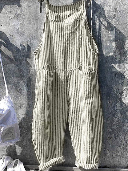 Tuta a righe - Vestibilità ampia - Senza maniche - Tuta a righe - Salopette da donna-Verdure-S-Modasso