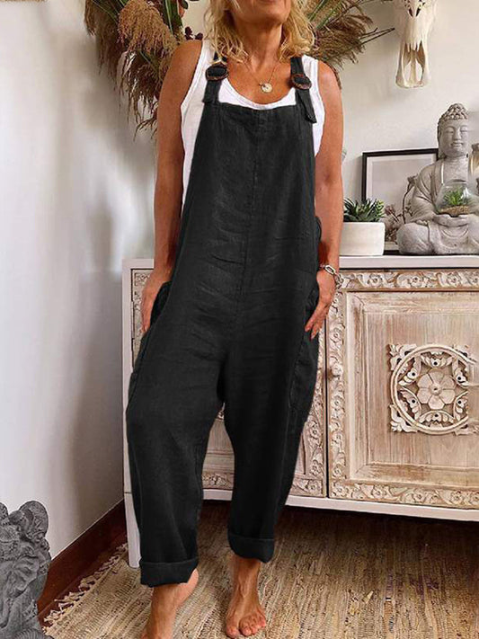 Tuta casual - Vestibilità ampia - Senza maniche - Tuta larga - Tuta da lavoro da donna-Nero-S-Modasso