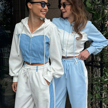 Tuta da donna | Con cerniera | Gamba larga | Set felpa | Set da jogging-Modasso