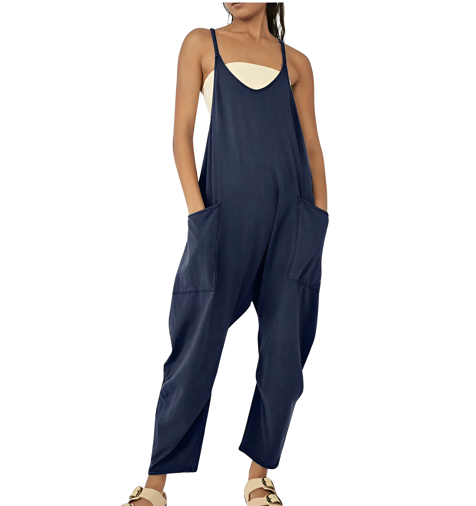 Tuta da donna | Senza maniche | Vestibilità ampia | Tuta casual | Salopette da donna-Blu Petrolio-S-Modasso