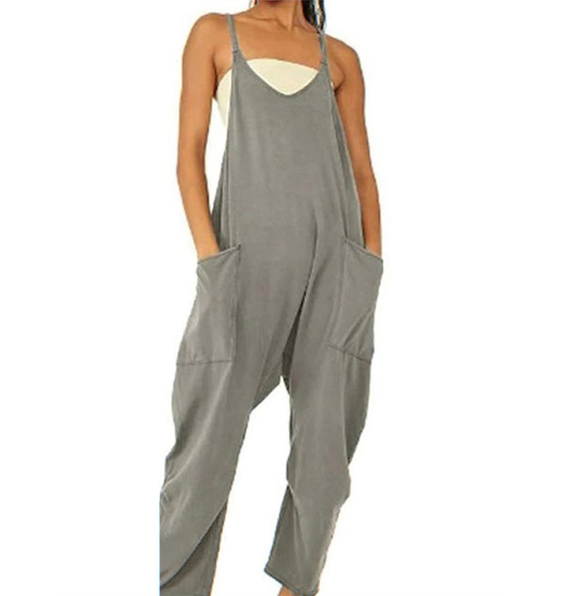 Tuta da donna | Senza maniche | Vestibilità ampia | Tuta casual | Salopette da donna-Grigio Scuro-S-Modasso