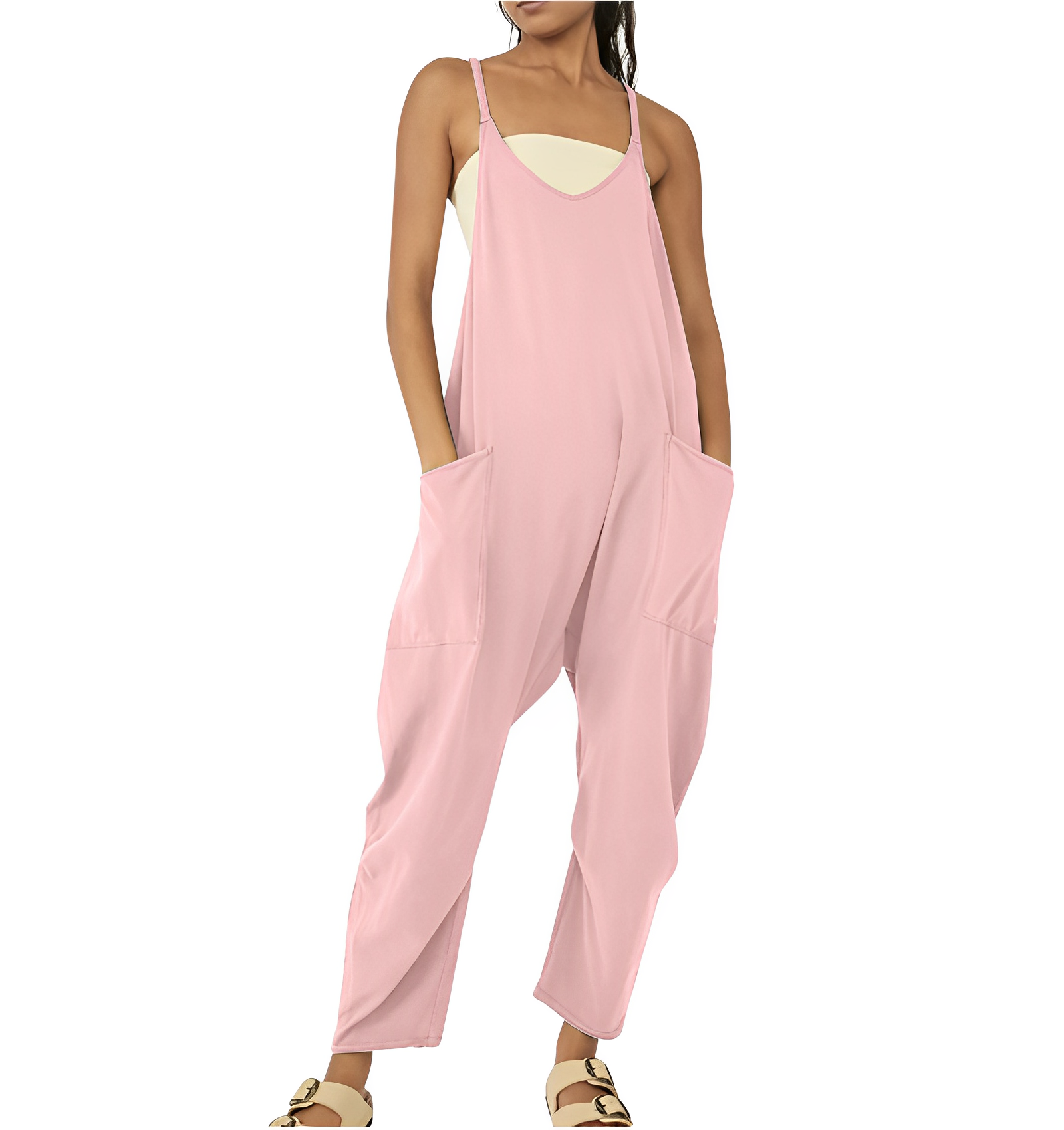 Tuta da donna | Senza maniche | Vestibilità ampia | Tuta casual | Salopette da donna-Rosa-S-Modasso