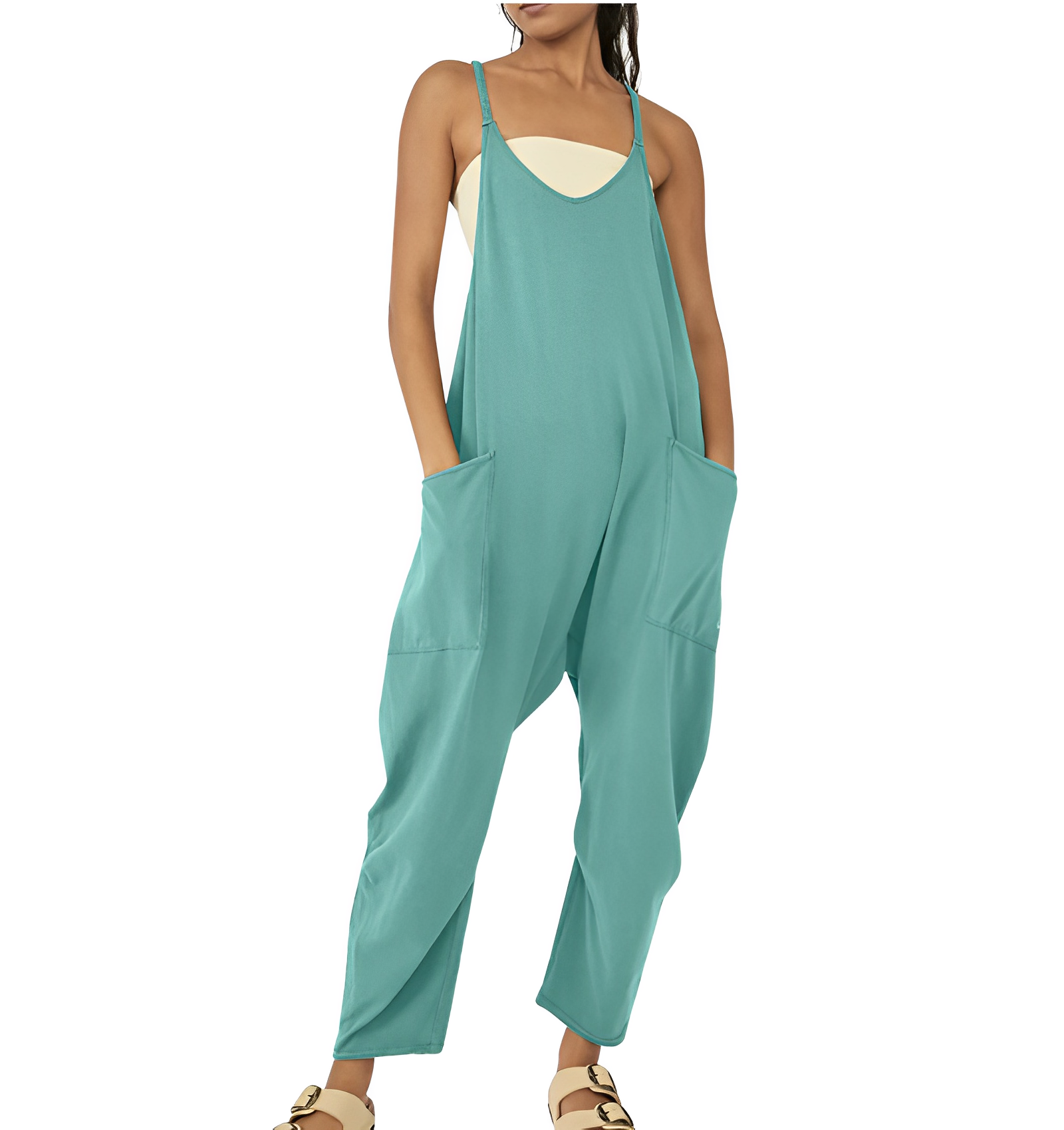 Tuta da donna | Senza maniche | Vestibilità ampia | Tuta casual | Salopette da donna-Verde Smeraldo-S-Modasso