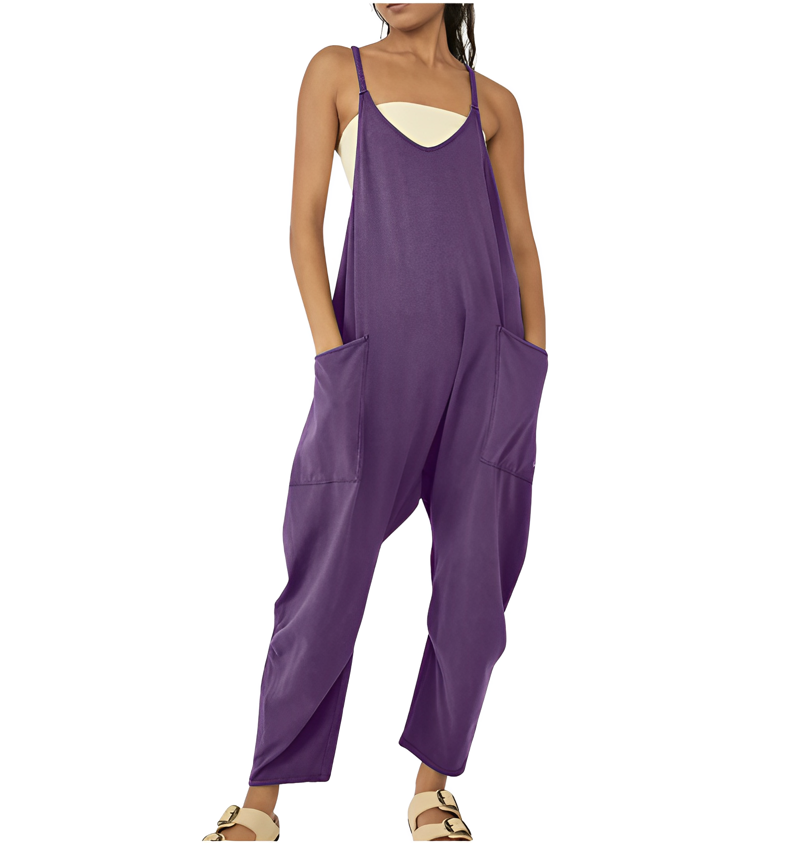 Tuta da donna | Senza maniche | Vestibilità ampia | Tuta casual | Salopette da donna-Viola Scuro-S-Modasso