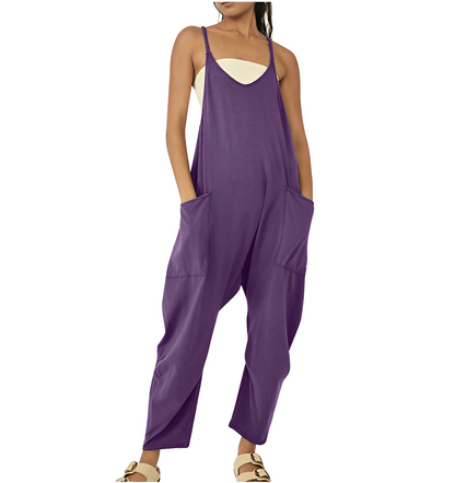 Tuta da donna | Senza maniche | Vestibilità ampia | Tuta casual | Salopette da donna-Viola Scuro-S-Modasso
