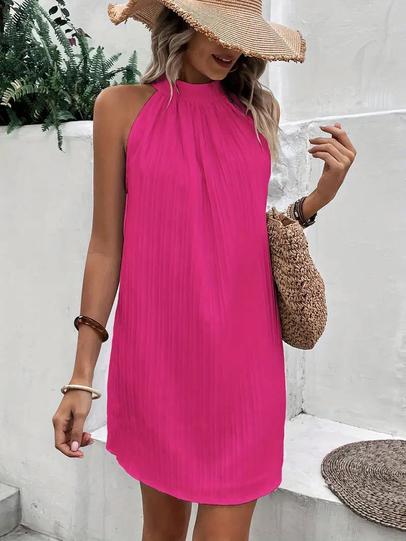 Vestito Estivo, Collo all'Americana, Senza Maniche, Miniabito, Vestibilità Ampia-Modaso