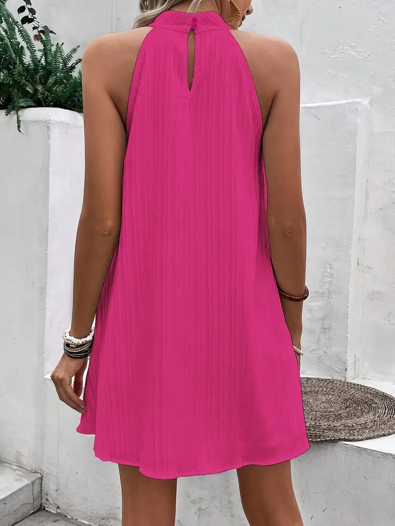 Vestito Estivo, Collo all'Americana, Senza Maniche, Miniabito, Vestibilità Ampia-Modaso