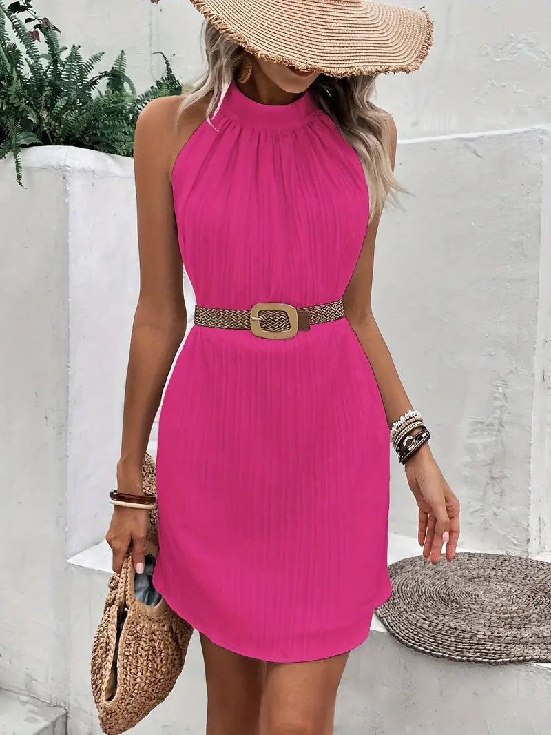 Vestito Estivo, Collo all'Americana, Senza Maniche, Miniabito, Vestibilità Ampia-Modaso