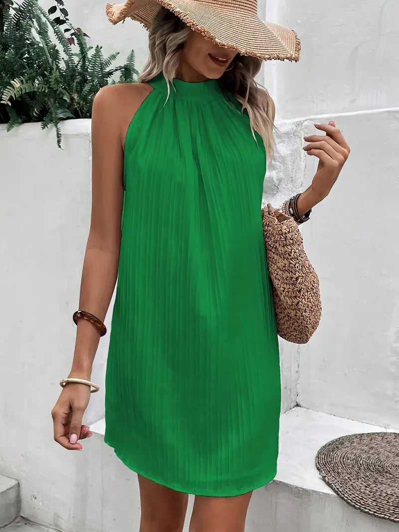 Vestito Estivo, Collo all'Americana, Senza Maniche, Miniabito, Vestibilità Ampia-Modaso