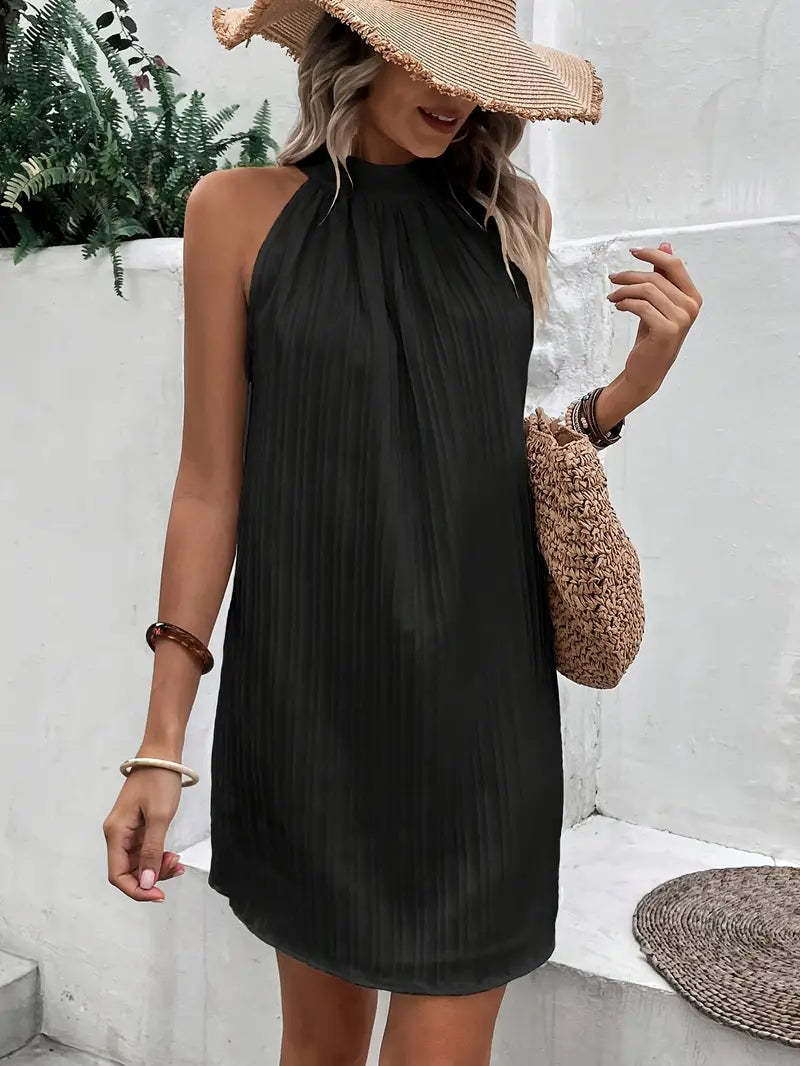 Vestito Estivo, Collo all'Americana, Senza Maniche, Miniabito, Vestibilità Ampia-Modaso
