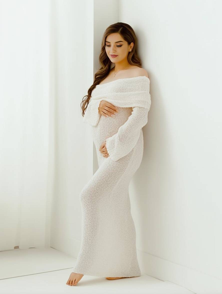 Vestito Premaman Off-Shoulder - Abito Manica Lunga Gravidanza-Modaso