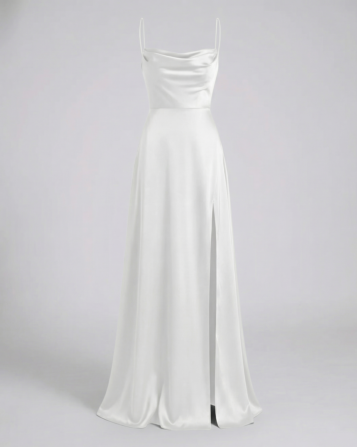 Vestito da Sera in Raso - Abito Lungo con Spacco-Bianco-S-Modaso