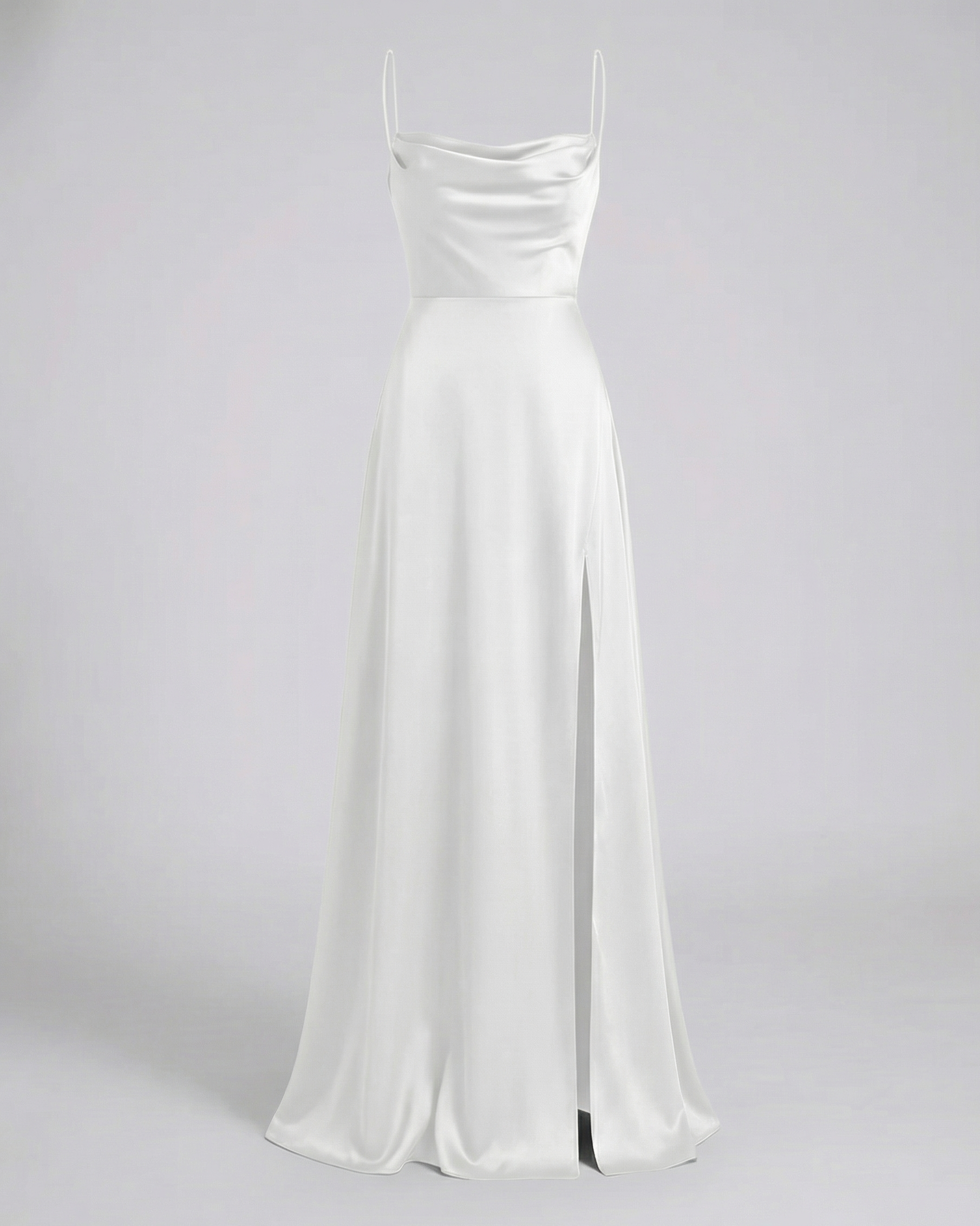 Vestito da Sera in Raso - Abito Lungo con Spacco-Bianco-S-Modaso