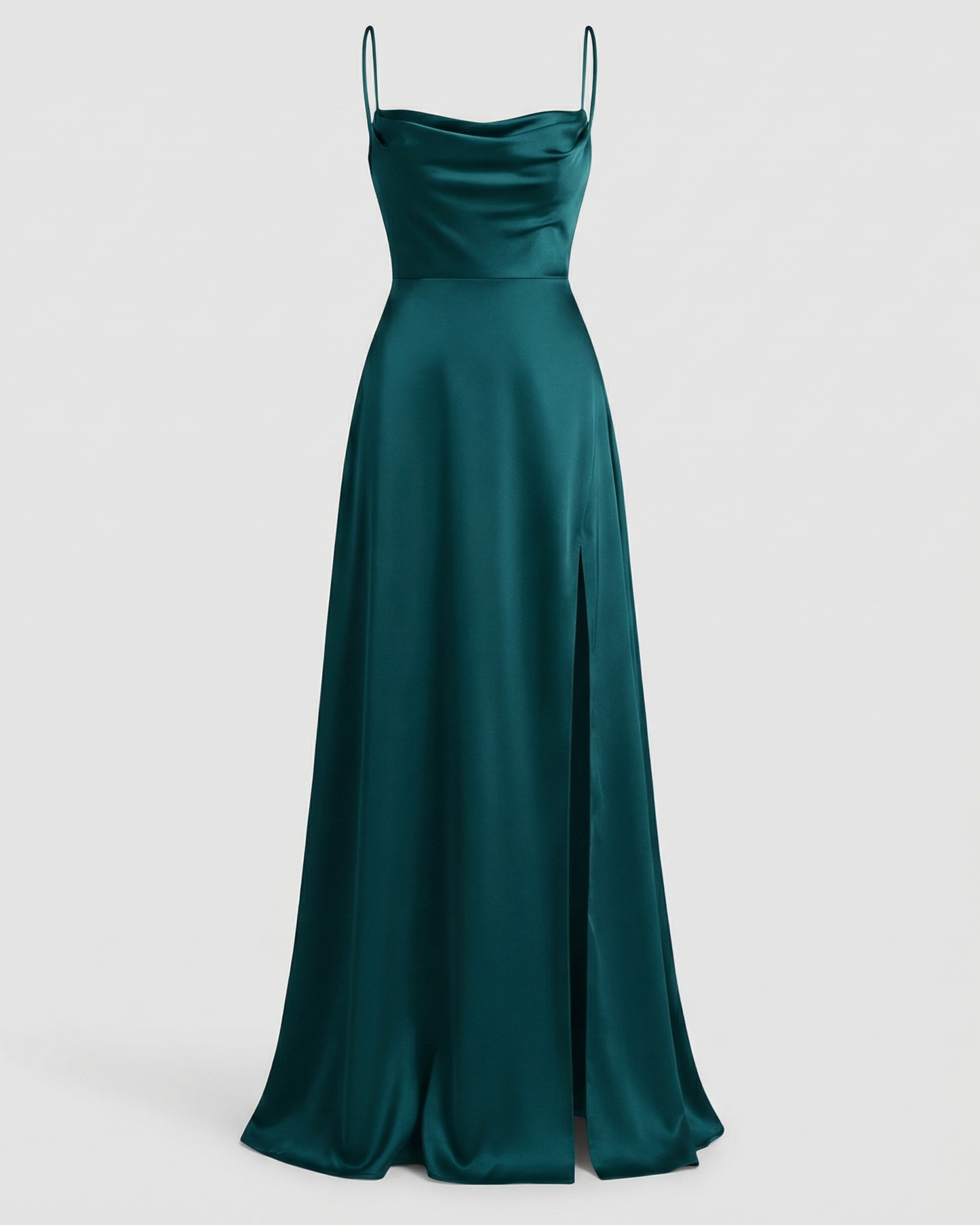 Vestito da Sera in Raso - Abito Lungo con Spacco-Blu-S-Modaso