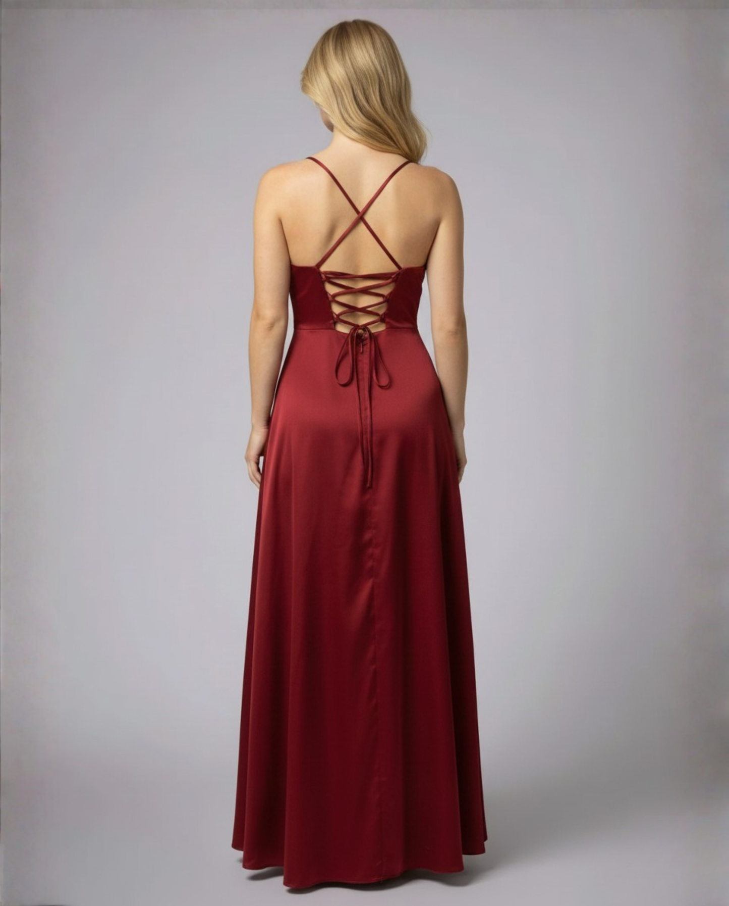 Vestito da Sera in Raso - Abito Lungo con Spacco-Modaso