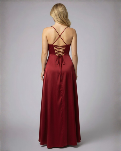 Vestito da Sera in Raso - Abito Lungo con Spacco-Modaso