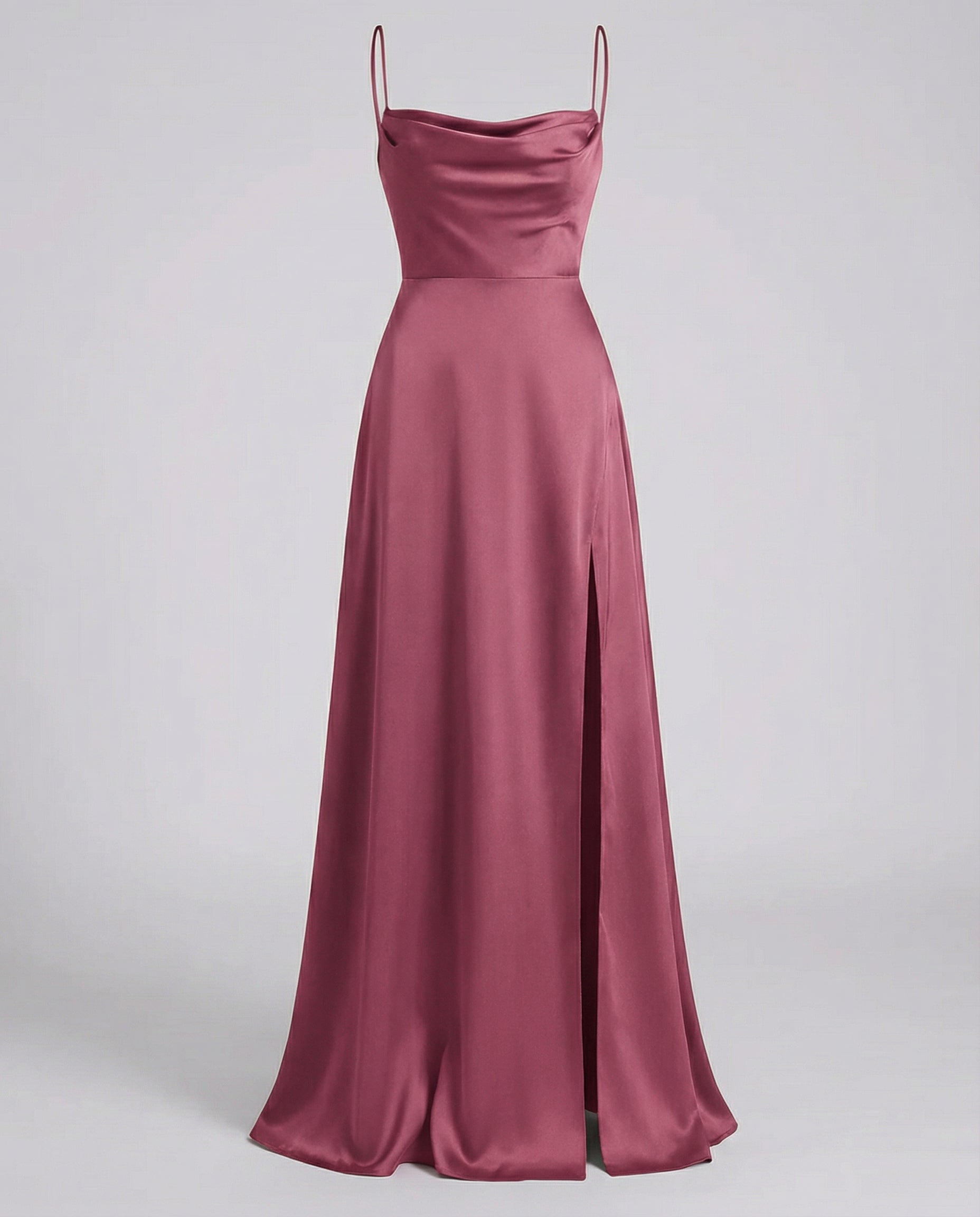 Vestito da Sera in Raso - Abito Lungo con Spacco-Rosa-S-Modaso