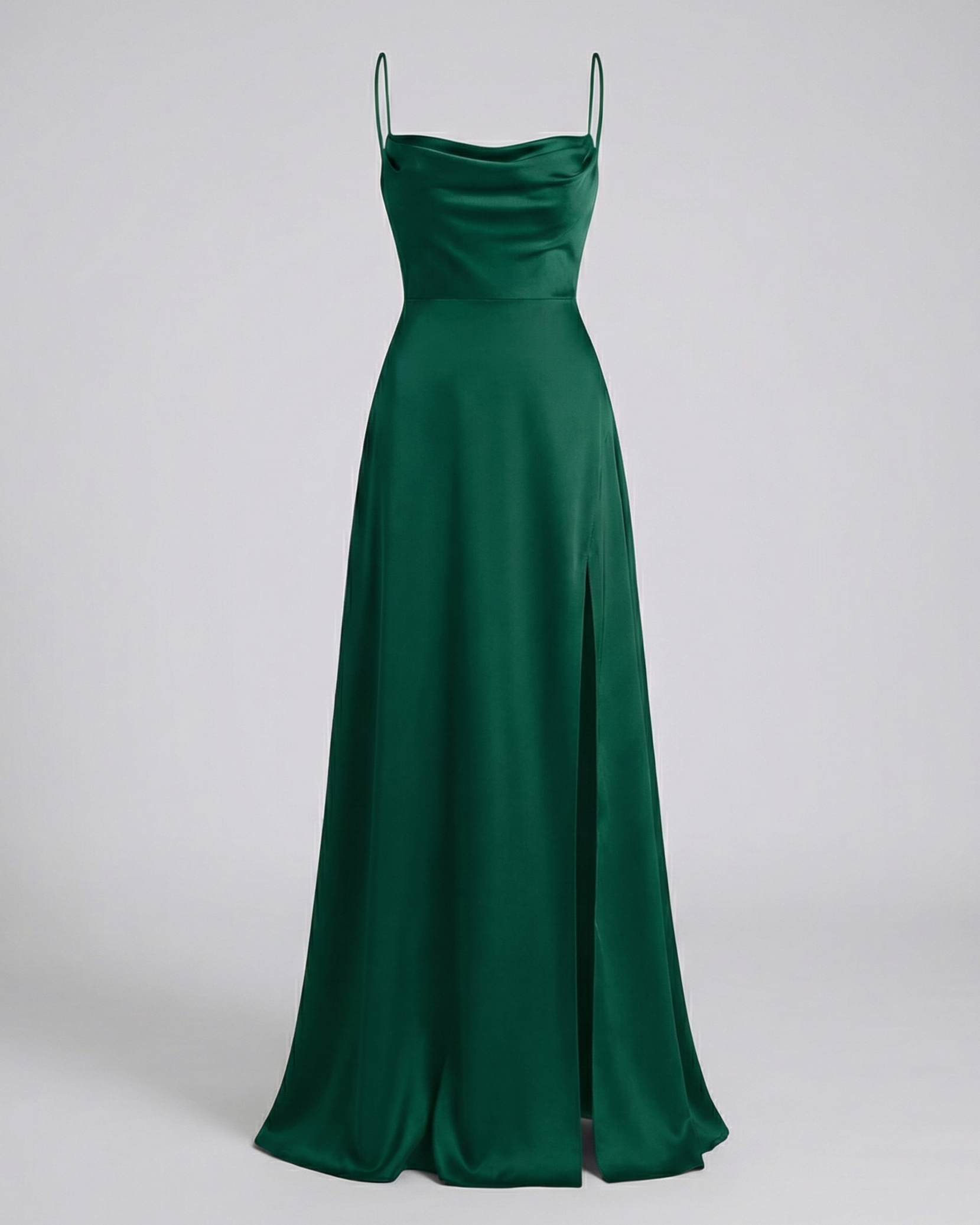 Vestito da Sera in Raso - Abito Lungo con Spacco-Verde-S-Modaso