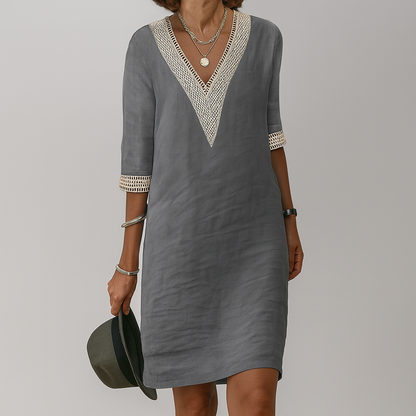 Vestito di Lino, Midi Estivo, Scollo a V-Modaso