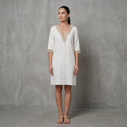 Vestito di Lino, Midi Estivo, Scollo a V-Modaso