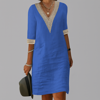 Vestito di Lino, Midi Estivo, Scollo a V-Modaso