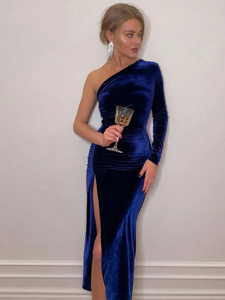 Vestito di Velluto - Una manica - Spacco - Maxi abito da sera - Vestito elegante-Modasso