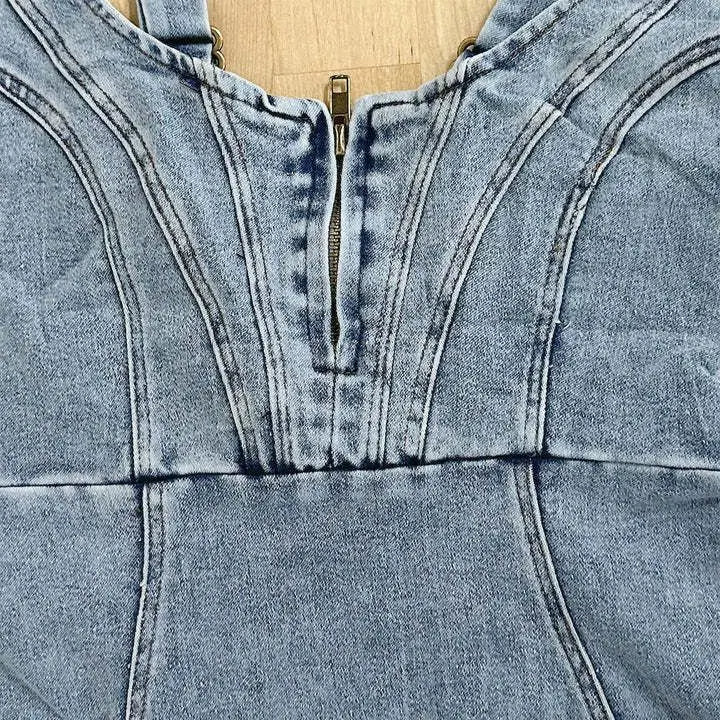 Vestito in denim - Vestito in denim da donna senza maniche al ginocchio con taglio Bodycon-Modasso
