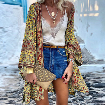 Zanzi Cardigan Boho, Un kimono allegro, elegante e di lunghezza media!-Modaso