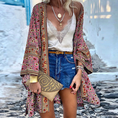 Zanzi Cardigan Boho, Un kimono allegro, elegante e di lunghezza media!-Modaso