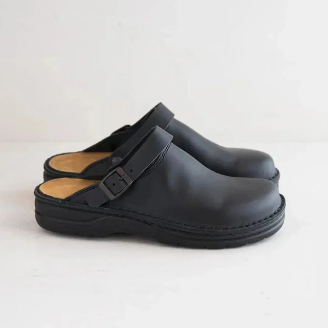 Zoccoli da Uomo, Ortopedici, in Pelle, Slip On-Nero-38-Modaso