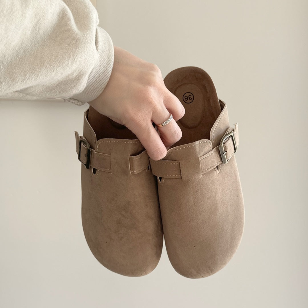 Zoccoli in Camoscio, Sabot da Donna Senza Lacci-Beige-35-Modaso