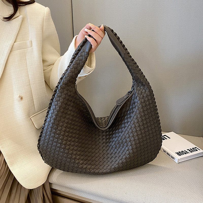 Borsa a Mezzaluna Donna, Ecopelle Intrecciata, Manico Largo-Modaso