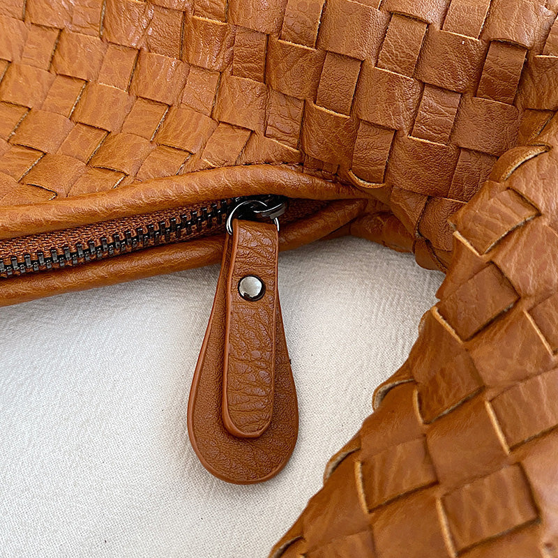 Borsa a Mezzaluna Donna, Ecopelle Intrecciata, Manico Largo-Modaso