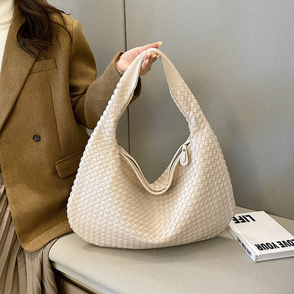 Borsa a Mezzaluna Donna, Ecopelle Intrecciata, Manico Largo-Modaso