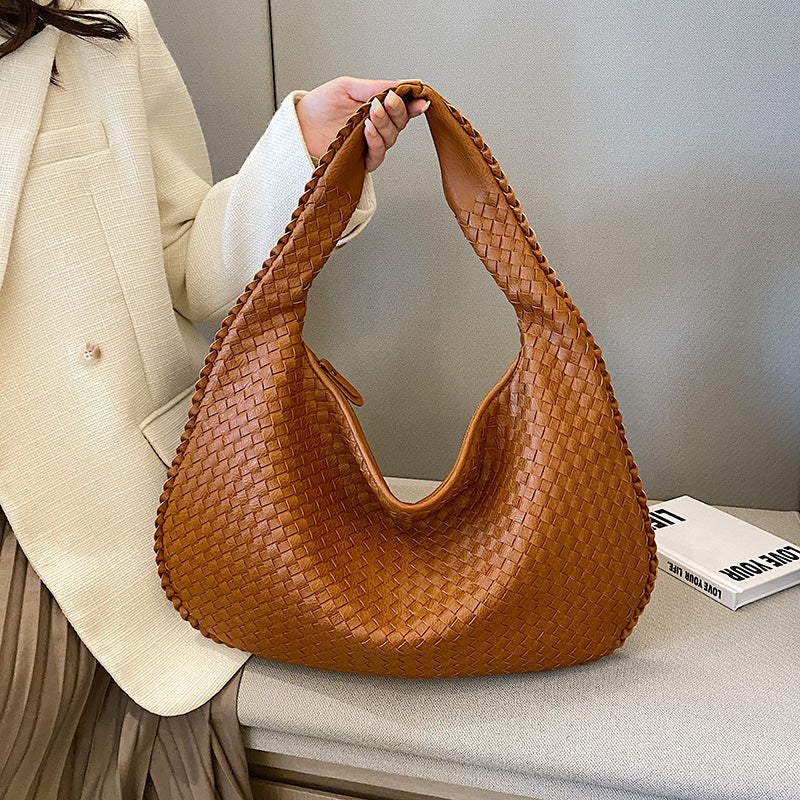 Borsa a Mezzaluna Donna, Ecopelle Intrecciata, Manico Largo-Modaso