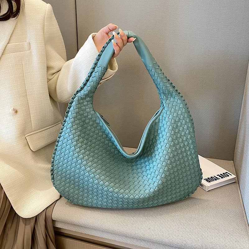 Borsa a Mezzaluna Donna, Ecopelle Intrecciata, Manico Largo-Modaso