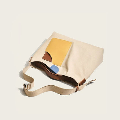 Borsa Capiente Donna, Tela, Tasca in Ecopelle, Tracolla Regolabile-Modaso