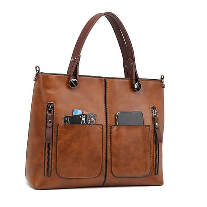 Borsa con Tasche Esterne Donna, Ecopelle, Tracolla Regolabile-Modaso