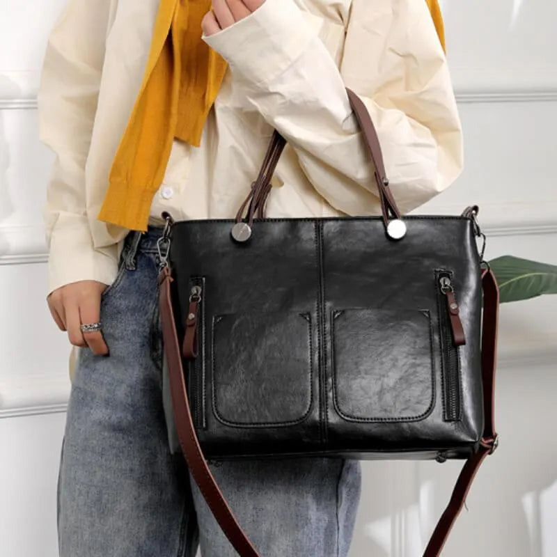 Borsa con Tasche Esterne Donna, Ecopelle, Tracolla Regolabile-Modaso