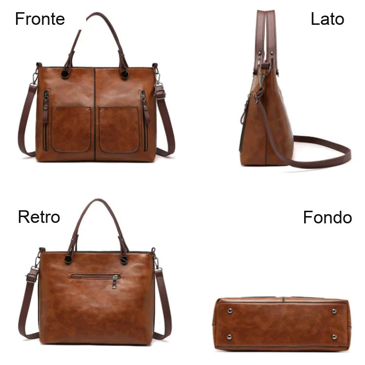 Borsa con Tasche Esterne Donna, Ecopelle, Tracolla Regolabile-Modaso