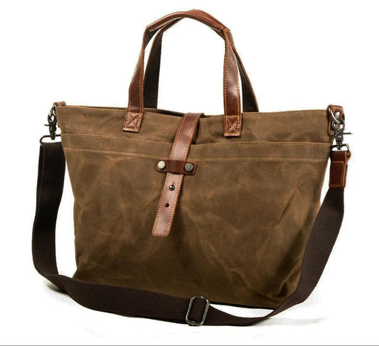 Borsa da Lavoro, Tela Cerata, Pelle, Tracolla Removibile-Modaso