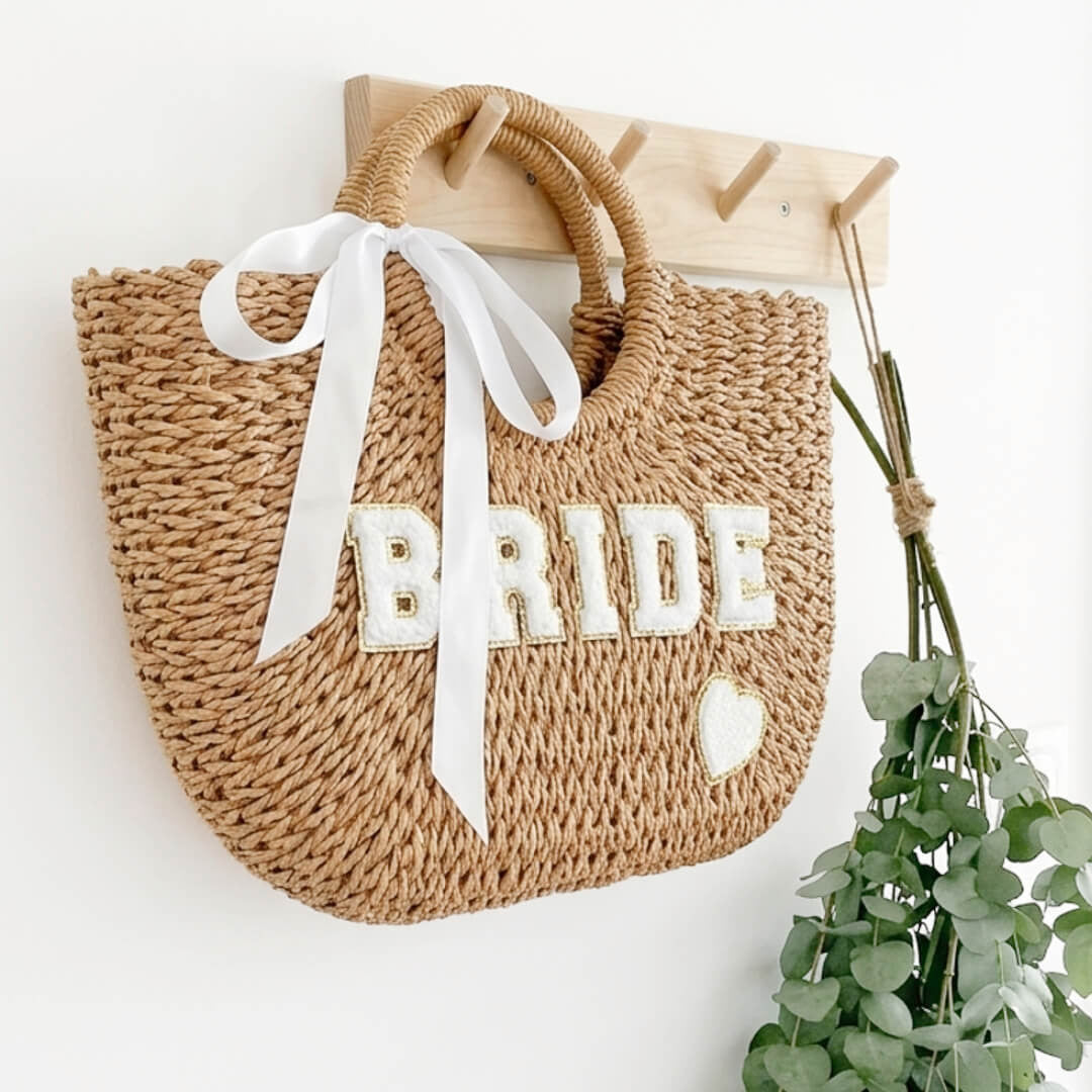 Borsa di Rafia, Intrecciata a Mano, Fiocco-Modaso
